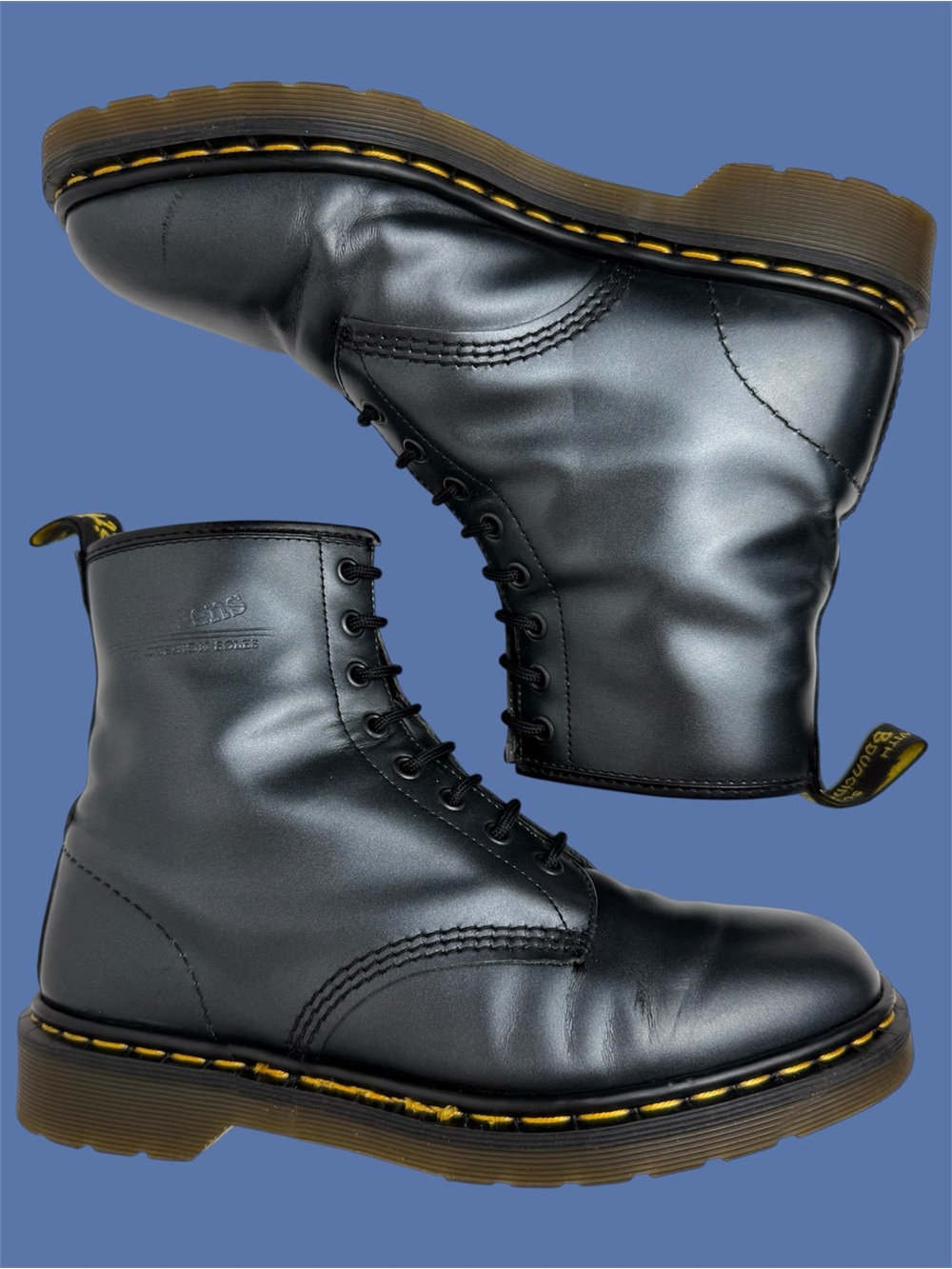Vintage Dr. Martens England 1460 Metallic Graphite Shimmer Silver Boots UK 9